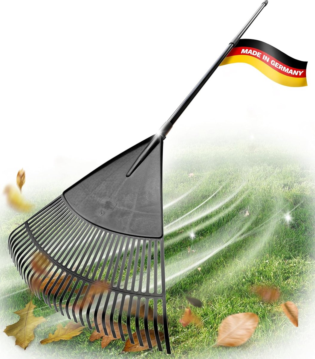 Novatool bladhark met telescopische steel tot 152 cm, bladveger met 30 kunststof tanden, harkwerkbreedte 75 cm, bladhark, tuinbezem, gazonhark, hark, tuinbezem, tuingereedschap zwart