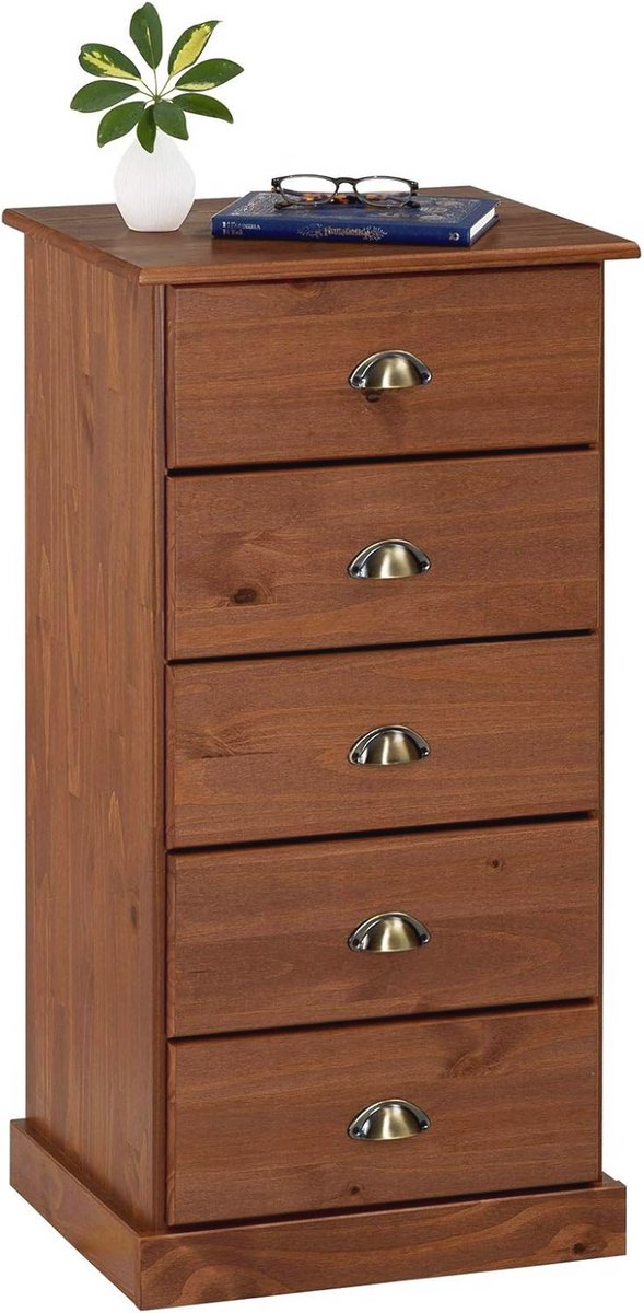 Massief Grenen Commode met 5 Laden - Multifunctionele Ladekast in Kastanje