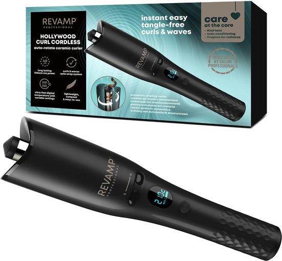 Fer à friser automatique Revamp Progloss iGen sans fil Hollywood Curl - Fer à friser sans fil - 150°C à 210°C - 40 minutes d'utilisation sans fil - grosses vagues et boucles douces - Pour tous types de cheveux - Rotation à droite et à gauche