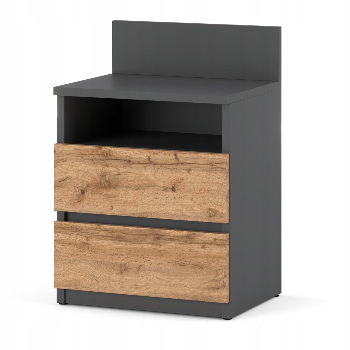Stiv-Meble Nachtkastje 40CM Grijs Eiken Wotan 2 Laden Plank Voor Slaapkamer grijs, bruin