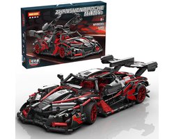 Supercar-bouwset, automodelbouwspeelgoed op schaal 1:14, racewagen /verjaardags- en vakantiecadeaus Rood en Zwart(1391+ Stuks)