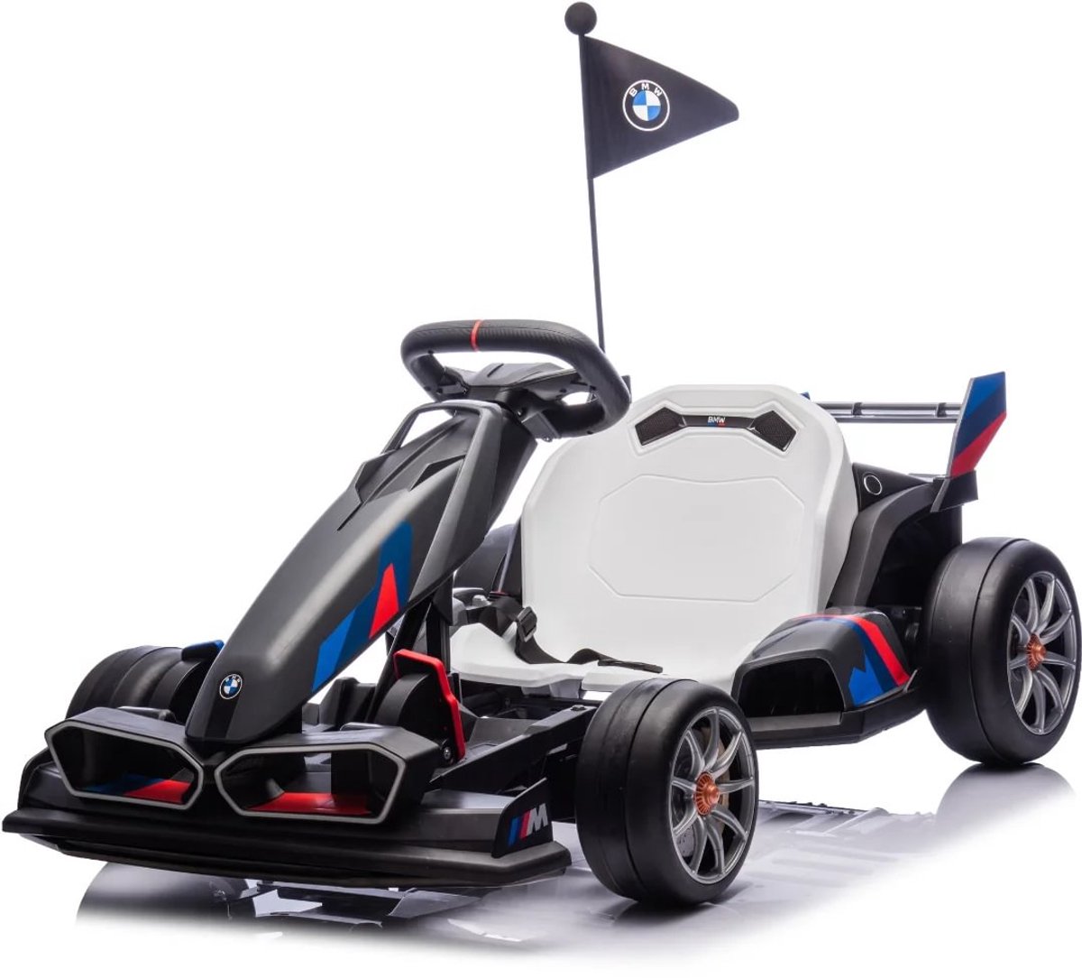 BMW M-Stijl Elektrische Go-Kart 24V – Vanaf 5 jaar – e-Gocart met Verstelbaar Frame & Drift-functie – 24V Accu Kart met LED-Verlichting, Soft-Start & Functionele Rem – Grijs