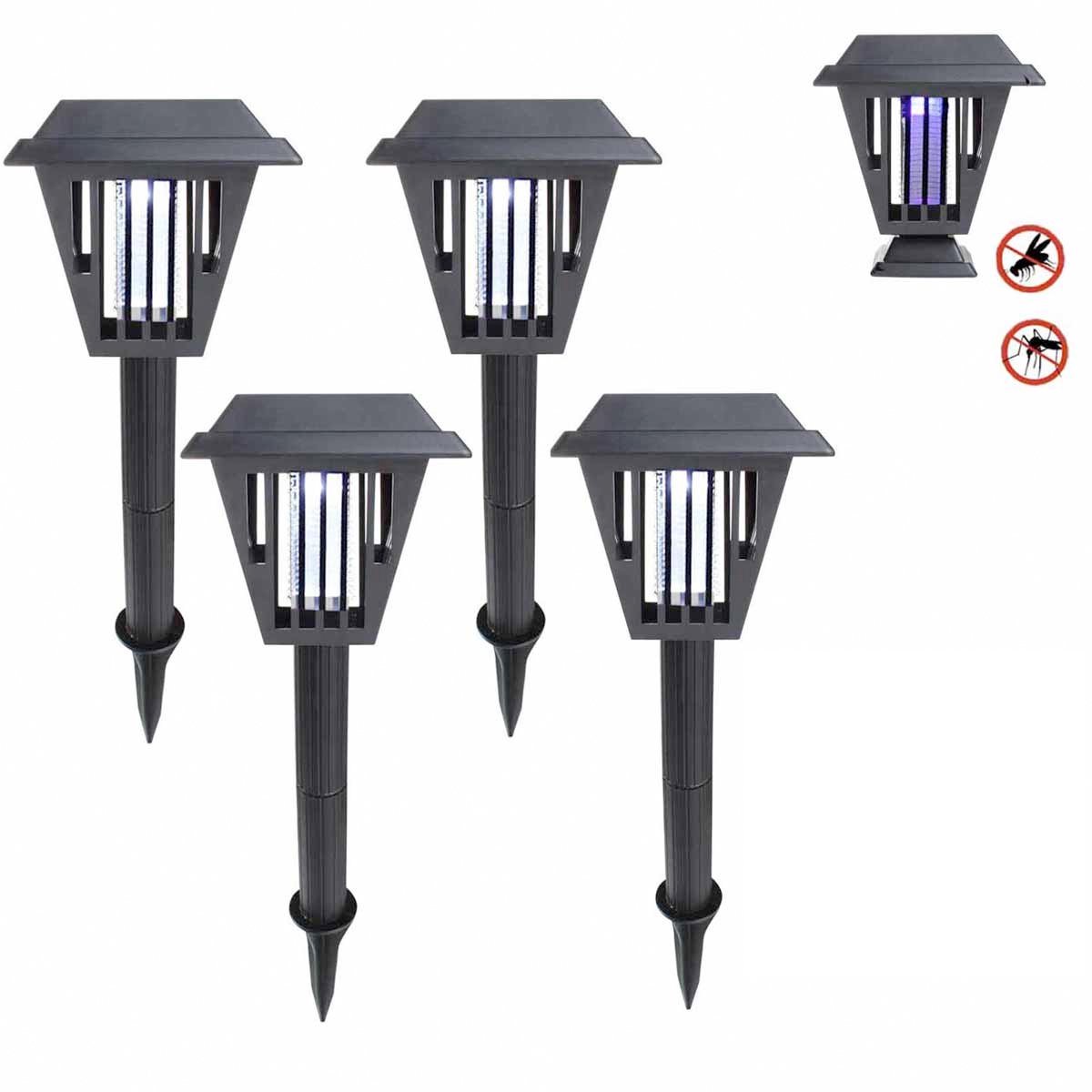 Gazonlamp Grondverlichting Op Zonne energie (4 Stuks)-2-in-1 Solar Tuinverlichting en Muggenlamp-LED/UV Tuinverlichting-Insectenlamp-8-10 Uur Buiten Verlichting-Twee schakelaars- Waterdicht-Ideaal voor de zomer-Tuin