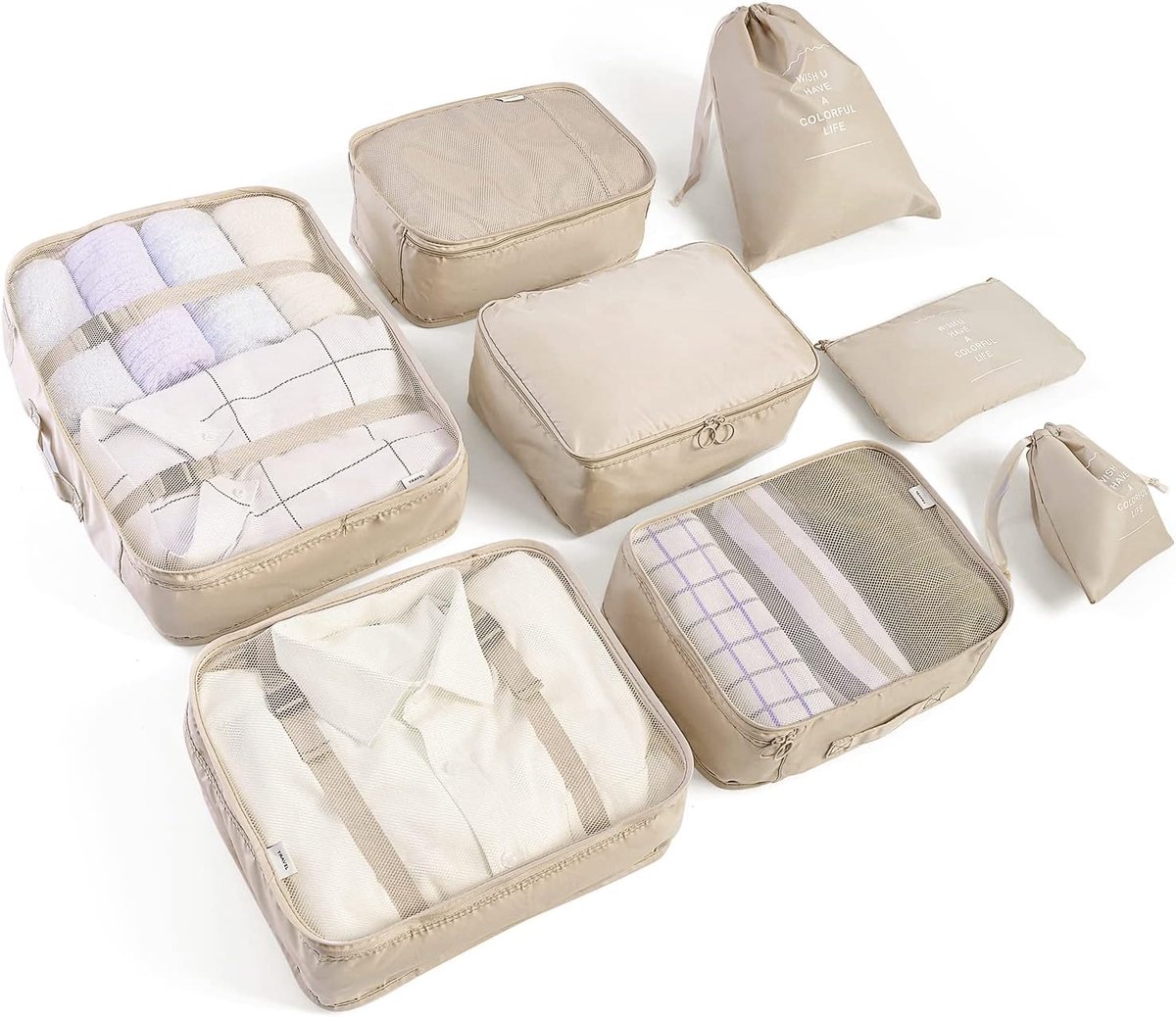 Verpakkingsblokjes set - Kofferorganizer - 8-delig - Beige