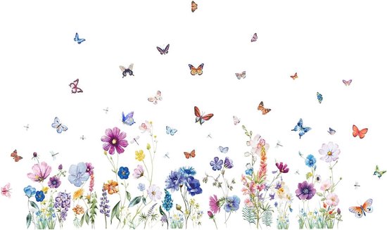 Muursticker Tuin Bloemen - Wanddecoratie - Geschikt voor Kinderkamer - Paars - PVC