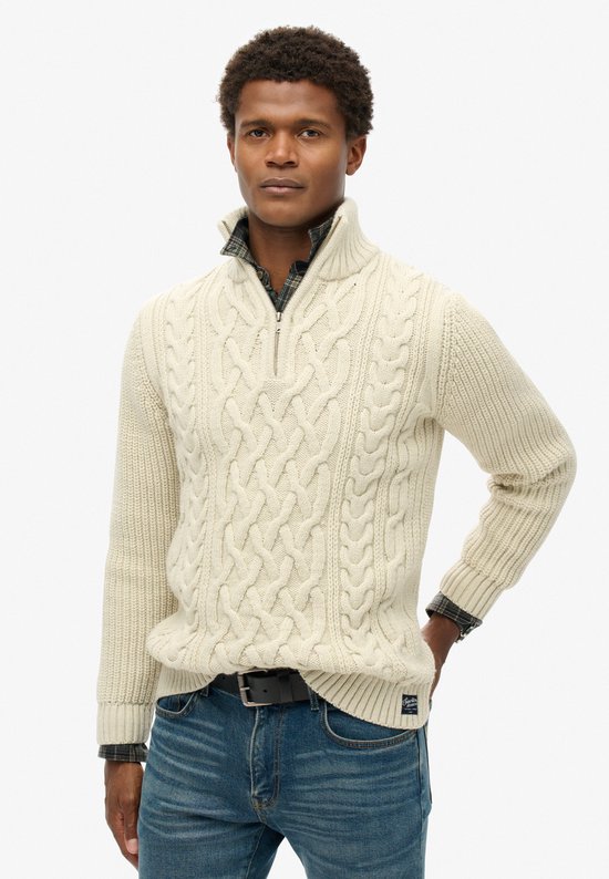 Pull Homme Superdry JACOB CABLE KNIT HALF ZIP - Taille M
