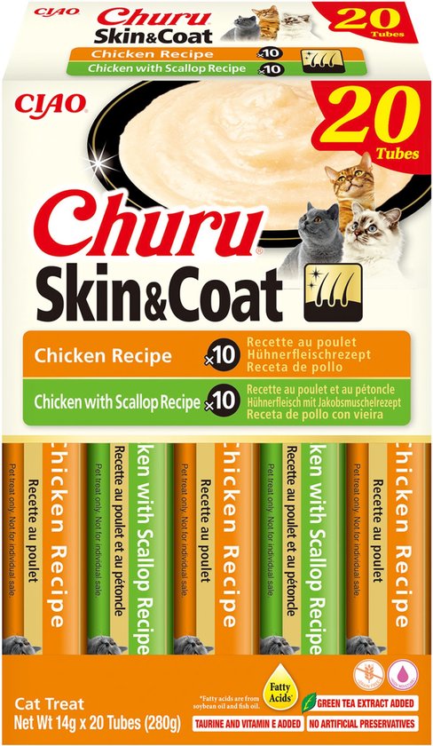 Ciao Churu Puree Skin & Coat Kattensnack Multipack Salmon & Scallop 20 x 14 gr