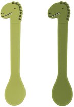 Trixie Cuillères en silicone 2-pack - Mr. Dino - Vaisselle pour enfants - Acier inoxydable & 100 % silicone de qualité alimentaire - Lot de 2 cuillères - Passe au lave-vaisselle