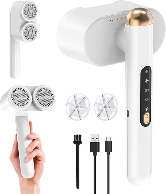 PORTENTUM Elektrisch pluisscheerapparaat, led-display, 3 snelheden 9.000 omw/min, lemmet met 6 bladen, 2 uur looptijd, elektrisch pluisscheerapparaat, oplaadbaar, USB C, compact en krachtig voor