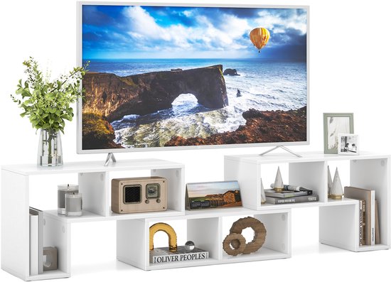 Meuble TV COSTWAY, bois, 3 parties, librement combinable, table TV pour téléviseurs jusqu'à 65 pouces, extensible, meuble TV bas, meuble TV, bibliothèque multifonctionnelle, étagère de rangement (blanc)