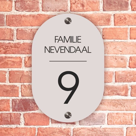 Plaque ovale grise pour porte d'entrée - 15 x 24 cm - Matériel de fixation en acier inoxydable inclus