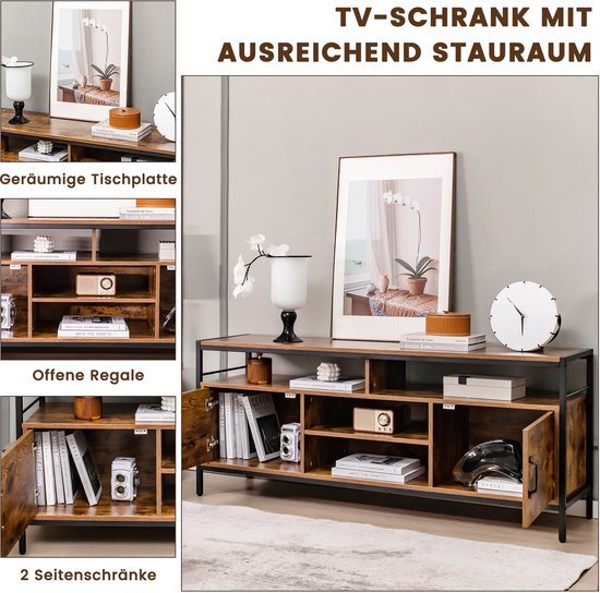 COSTWAY TV Schrank, Lowboard mit 2 Türen und offenen Regalen, TV Ständer für Fernseher bis 65