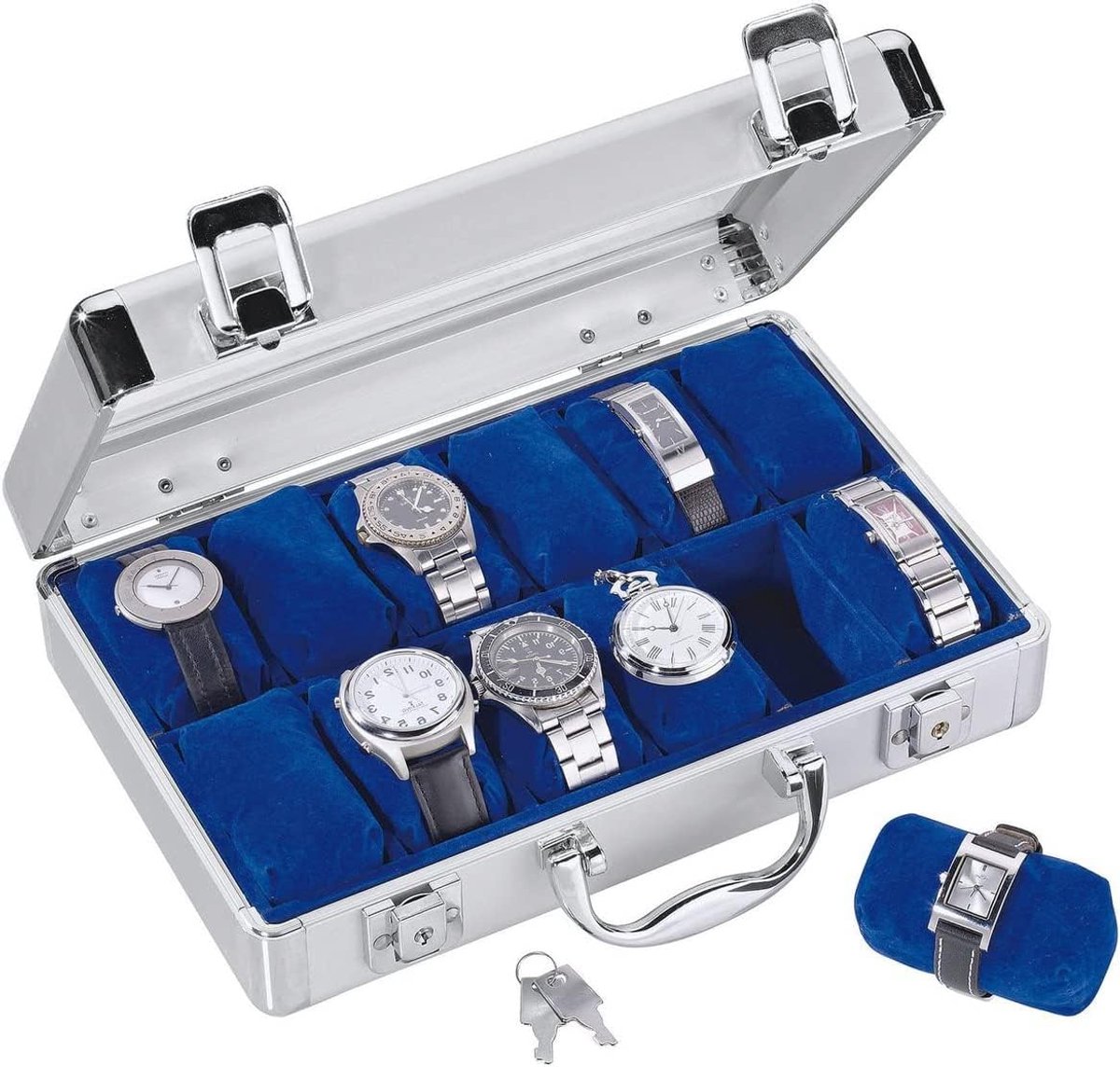 Elegante Horloge Opbergdoos - Voor 12 Horloges - Lichtgrijs Fluweel - Met Glazen Deksel
