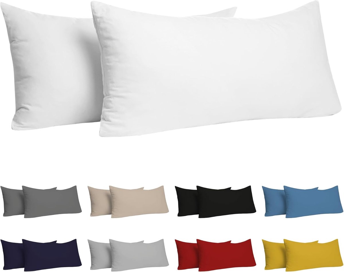 Azalia Katoenen Kussensloop Set van 2 - Wit - 40 x 80 cm - Hypoallergeen en Duurzaam - Perfect voor Beddengoed