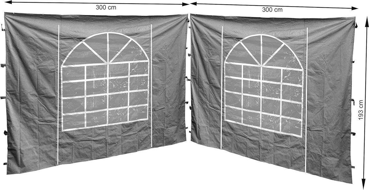 Zijpanelen met PVC venster - 2 stuks - 300x195 cm - paviljoen Sahara 3x3m - zijwand grijs