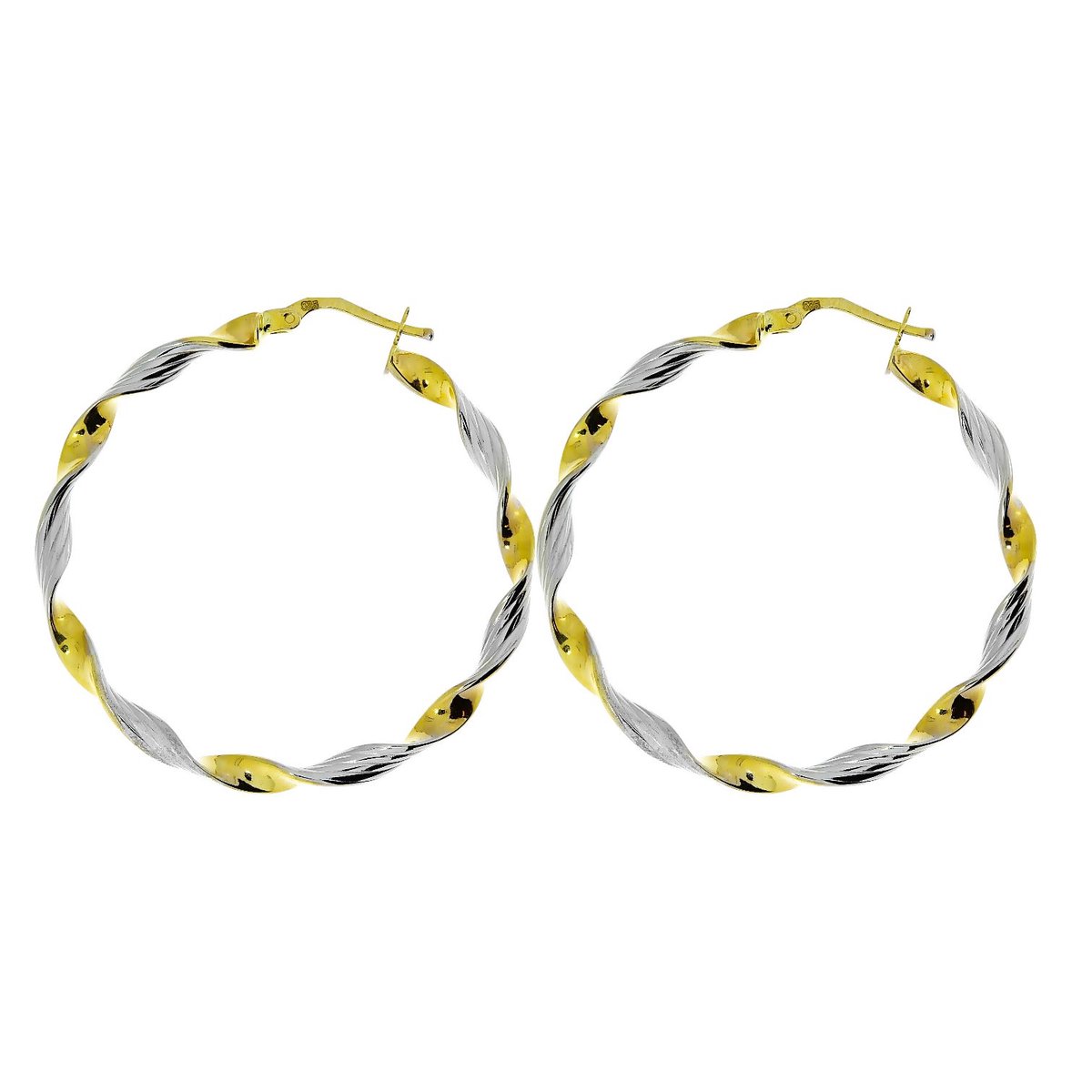 Gouden BiColor Wokkel Oorringen 44 mm 3.5 mm 14 karaats