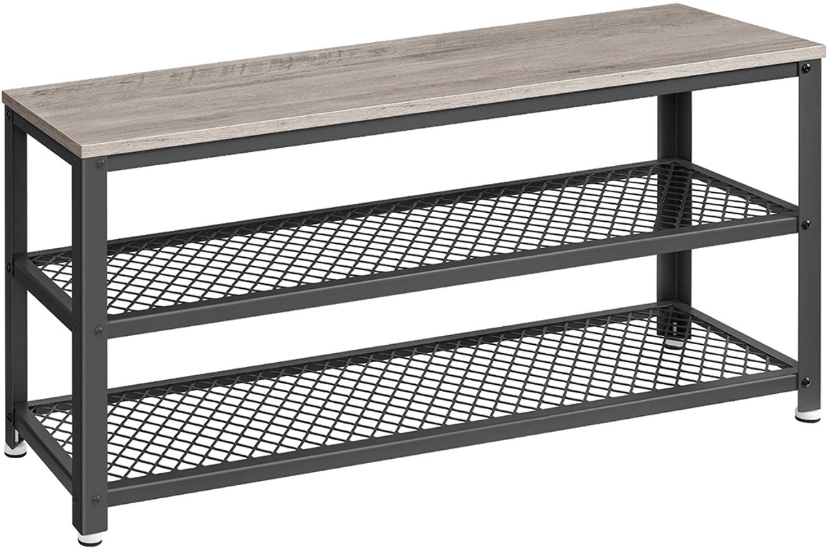 Schoenenbank - Met 2 Roosterplanken - 30 x 100 x 45 cm - Greige-Zwart