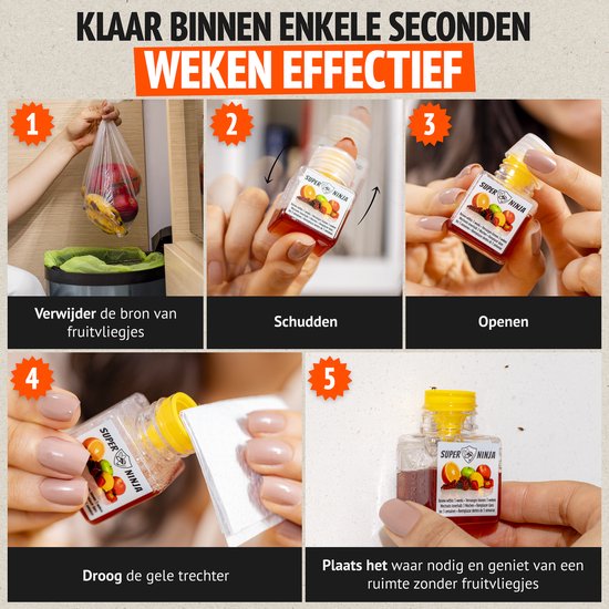 Super Ninja Fruitvliegjes Vanger - 12 Fruitvliegjes vallen - Zeer Effectieve en Ecologische Insectenval om Fruitvliegjes te Bestrijden - Direct Werkzaam, Milieu vriendelijke & Veilige Fruitvliegjesval