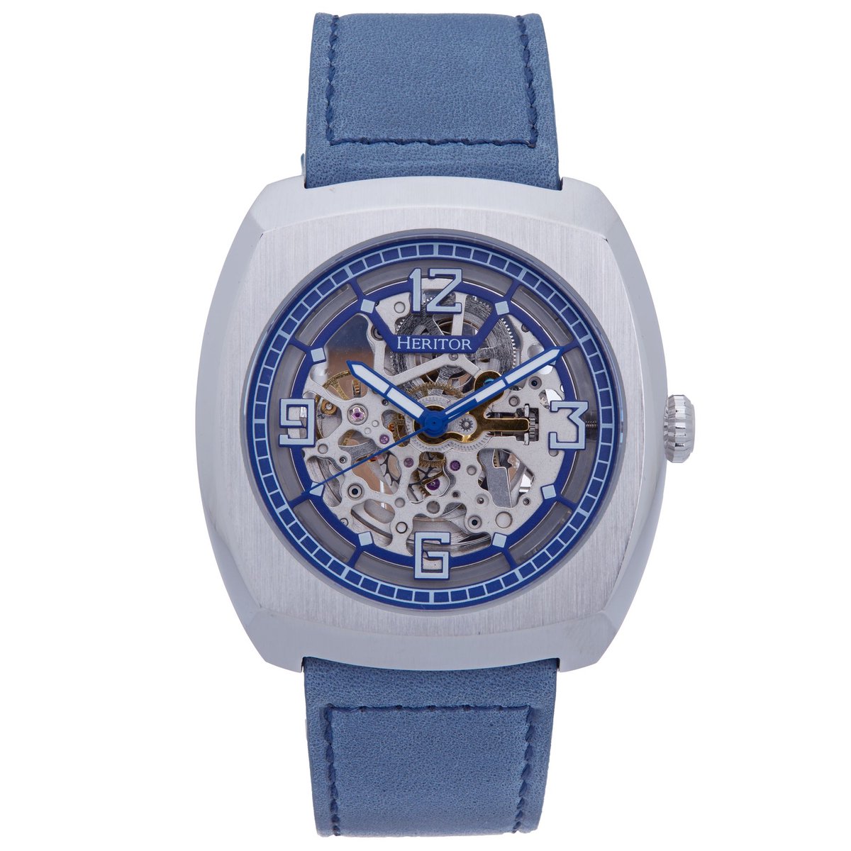 Heritor Automatic Gatling Skeletonized Leather-Band Horloge - Zilver-Marineblauw