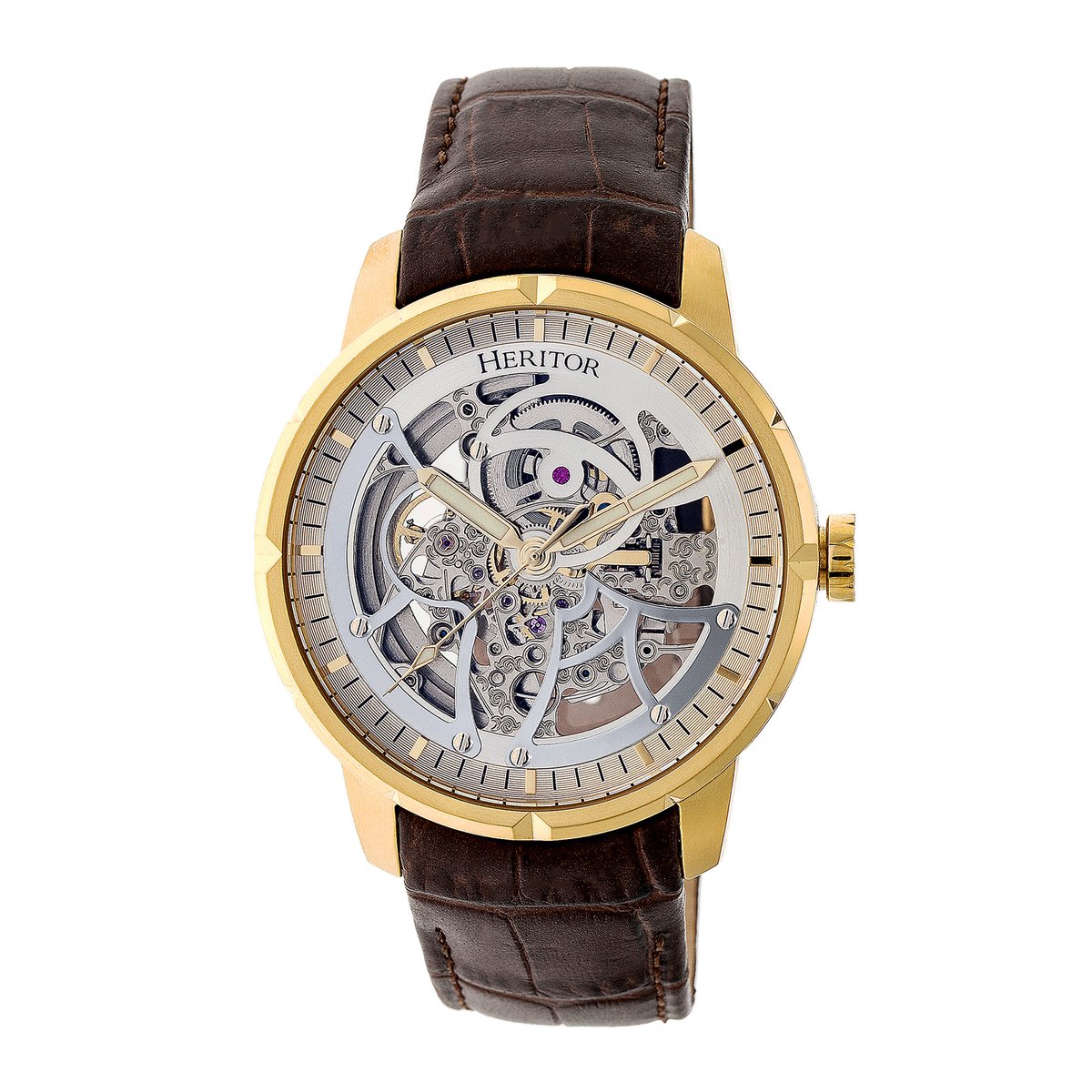 Heritor Automatic Ryder Skeleton leren band horloge - Bruin-Goud