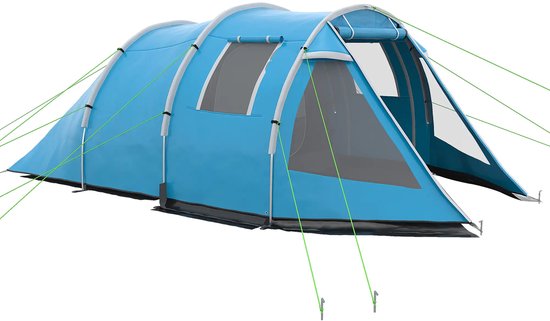 Tunneltent - Trekkingtent - Familietent 3-4 persoons - Kampeertent met 2 kamers - Weerbestendig - Blauw — afbeelding 4