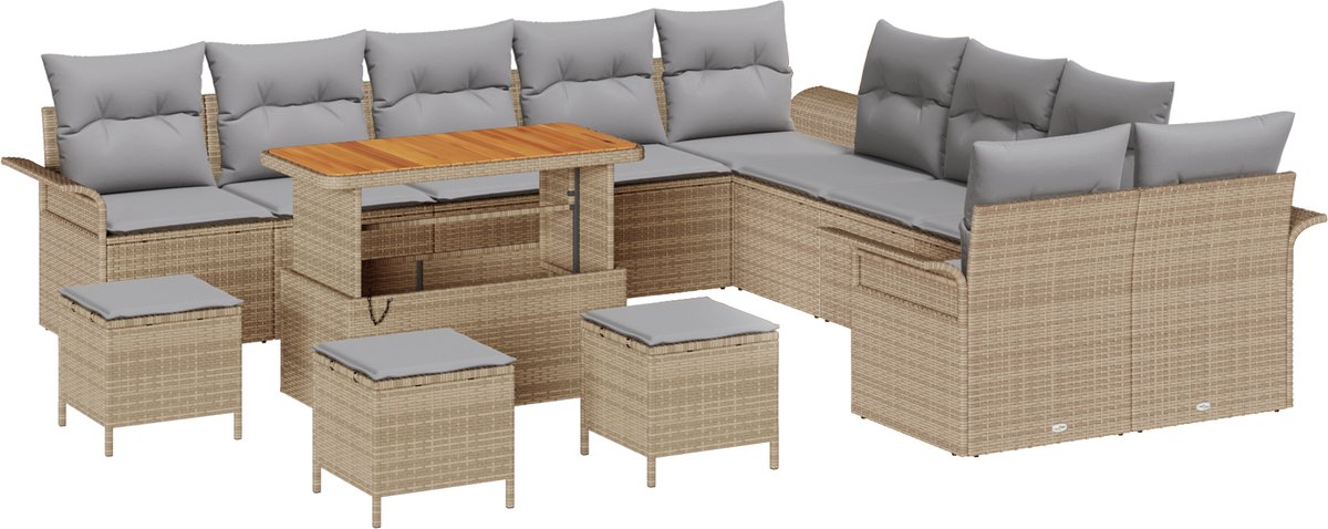 vidaXL - Tuinbank - Set - met - kussen - met - opslag - 14 - pcs - Beige - en - Lichtgrijs