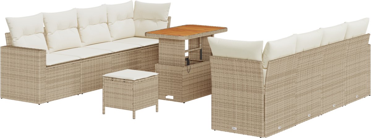vidaXL - Tuinbank - Set - met - kussen - 12 - pcs - Beige - en - Crème - poly - rattan