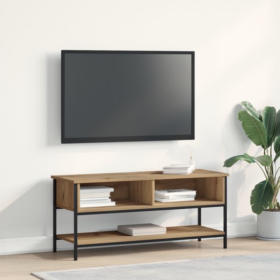vidaXL - TV-meubel 3 vakken 3 deuren - Zwart eiken - Hout - 150x30x44.5 cm | Leen Bakker vidaXL - TV-meubel 3 vakken 3 deuren - Zwart eiken - Hout - 150x30x44.5 cm | Leen Bakker