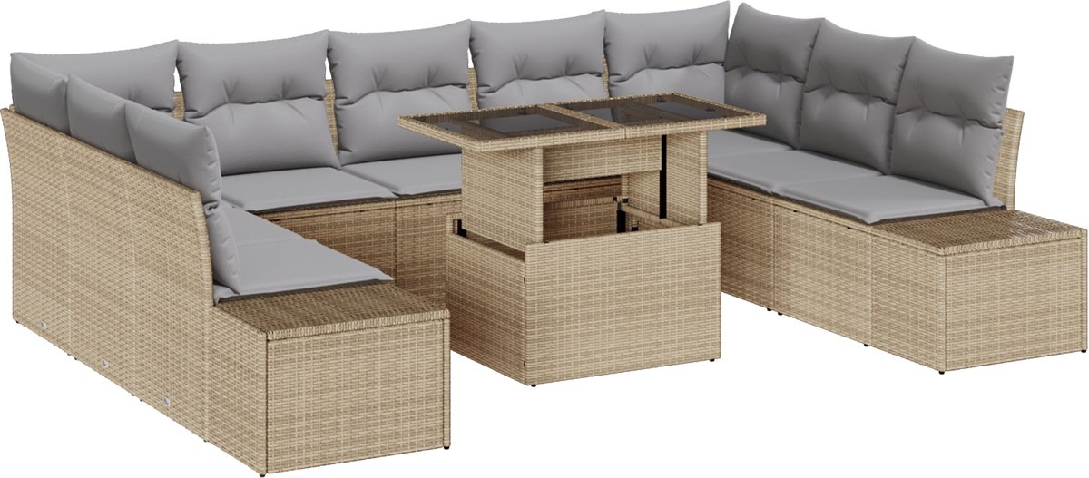 vidaXL - Tuinbank - Set - met - kussen - met - opslag - 10 - pcs - beige - en - lichtgrijs