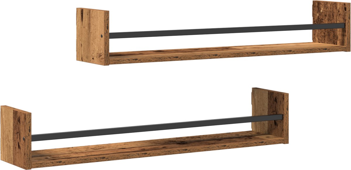vidaXL Wandplank - 2 - st - Oudhout - 80 - x - 16 - x - 14 - cm