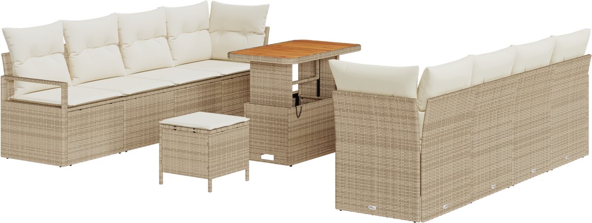 vidaXL Tuinbank - Set - 11 - st - Beige - poly - rattan