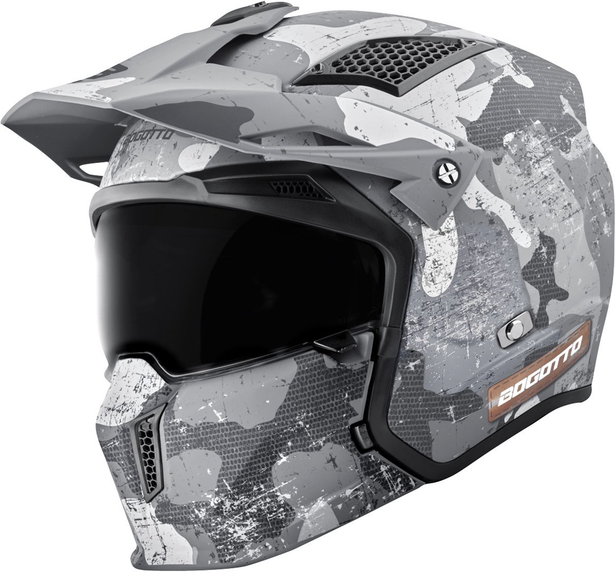 Bogotto Radic Camo 22.06 Mat Wit Motorhelm - Maat L - Helm
