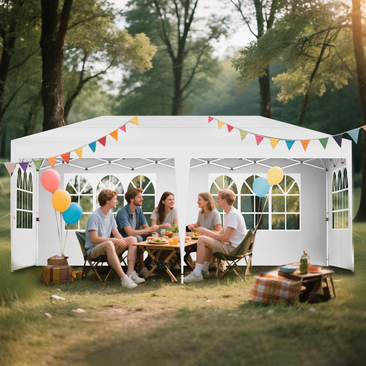 Aufun Opvouwbare Partytent 3X6M, Opvouwbare Partytent, Waterdichte, Zonwerende Stal, Uitgerust Met 6 Zijpanelen En Een Dak Van Oxfordstof, Partytent, Pop-Up Campingtent, Tuintent Voor Feesten, Festivals En Bruiloften, Wit