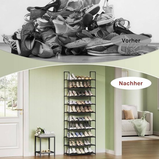 Gurkkst schoenenrek uittrekbaar met 4 legplanken Sterk en duurzaam zwaargewicht metaal schoenenrek Uitbreidbaar schoenenrek voor 20 paar schoenen