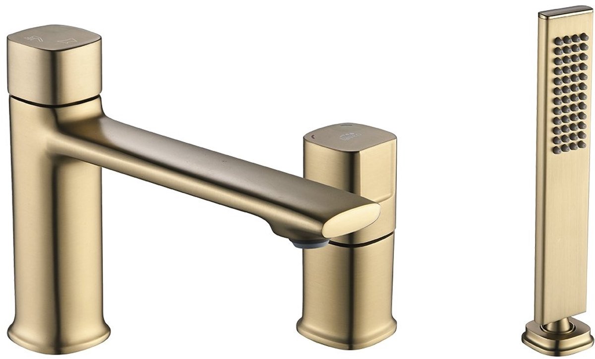 Laveo Tores - Badafsluiter - 3-Gaten - Geborsteld Goud - Keramische Kop