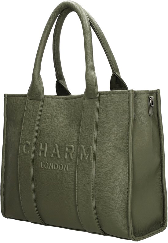 Charm London Bond Handtas - Schoudertas - 42 x 34 x 16 cm - Laptoptas 15,6 inch - Crossbody - Handige Etui - Natuur groen