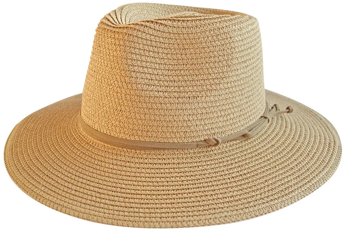 Fedora Hoed Dames & Heren - Jessie Zonnehoed met Suède Detail - UV Werend UPF50+ - Maat: L-XL: 59 cm - Bruin