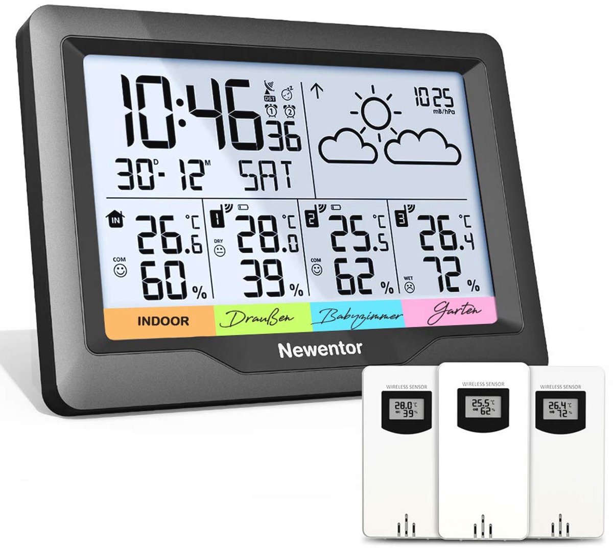 Multifunctioneel Draadloos Weerstation met 3 Buitensensoren en Radioklok