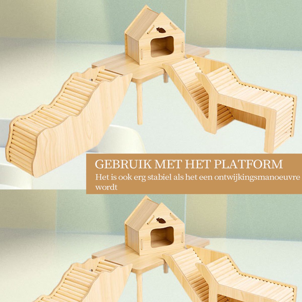 Hamster Houten Brug, Flexibele Houten Schuilplaats, Deurhek, Staand Klimplatform, Kooiaccessoires voor Muizen, Gerbil, Chinchilla Kauwspeeltjes Woondecoratie (40CM