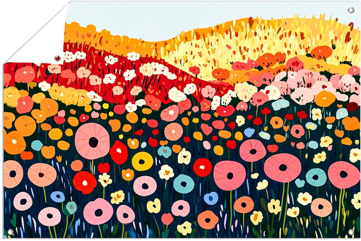 Kleurrijk abstract bloemenveld ontwerp - Bloemen tuindecoratie - Tuinmuurdecoratie bloemen