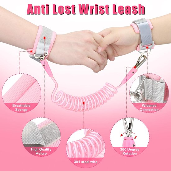 Anti-verliesset voor kinderen - 3-in-1 veiligheidsgordel voor peuters - Anti-verlies polsband - Anti-verliesriem voor kinderen - Geschikt voor meisjes - Roze vlinder van Merkloos — afbeelding 2