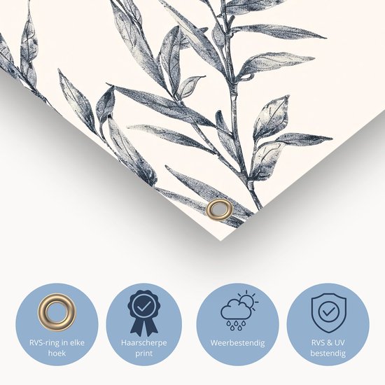 Botanische lijntekening met details - Planten buitenposter - Tuinschilderij bladeren - Lijntekening - Weerbestendige tuinposter - Tuindecoratie wanddecoratie - Tuinposter 150x100 cm