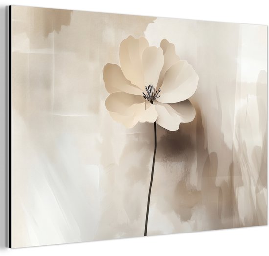 Aluminium schilderij 150x100 cm - Wanddecoratie metaal - Bloem - Beige - Verf - Schaduw - Metalen muurdecoratie woonkamer - Decoratie industrieel - Foto op dibond - Industriële accessoires slaapkamer