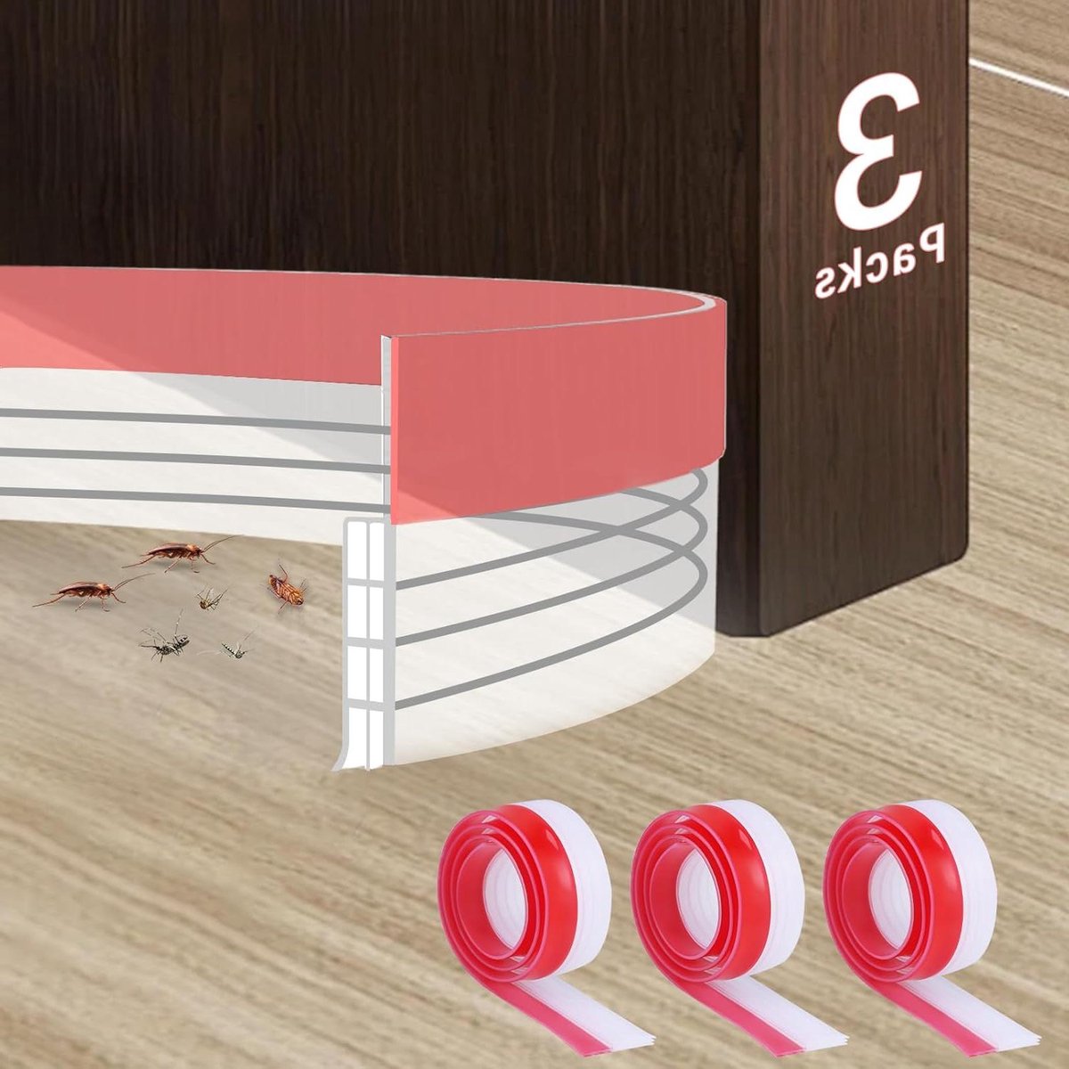 Tochtstrip 3-laags tochtstopper tape zelfklevend - 3 stuksFlexibele afdichtstrip voor deur - Geluidsisolatie en windblok
