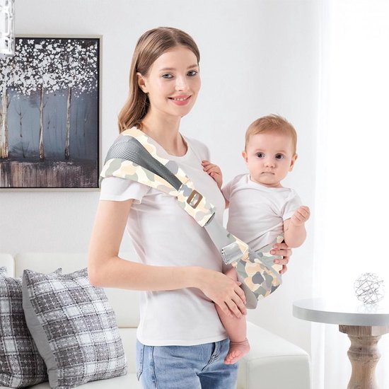 Draagzak - Ergonomische draagzak - Voordrager - Verstelbare draagzak met één schouder voor baby's - Heupdraagzak van mesh - Draagbare draagzak - Past op buik, heupen en rug - Camouflagepatroon