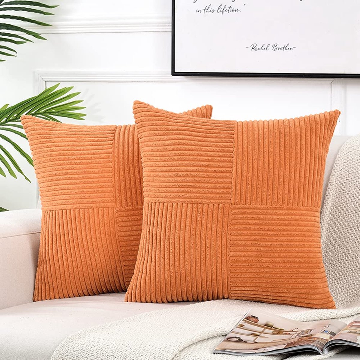 Ibenzoa Moderne Set van 2 Zachte Corduroy Sierkussenslopen voor Elegante Interieurdecoratie Oranje