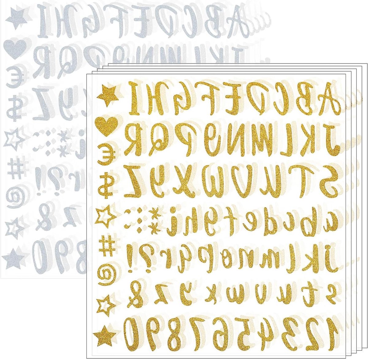 10 vellen glitterletterstickers zelfklevende gouden en zilveren letterstickers plakletters - voor postbussen, borden, adresnummer, doe-het-zelf scrapbooking (stijl 1)