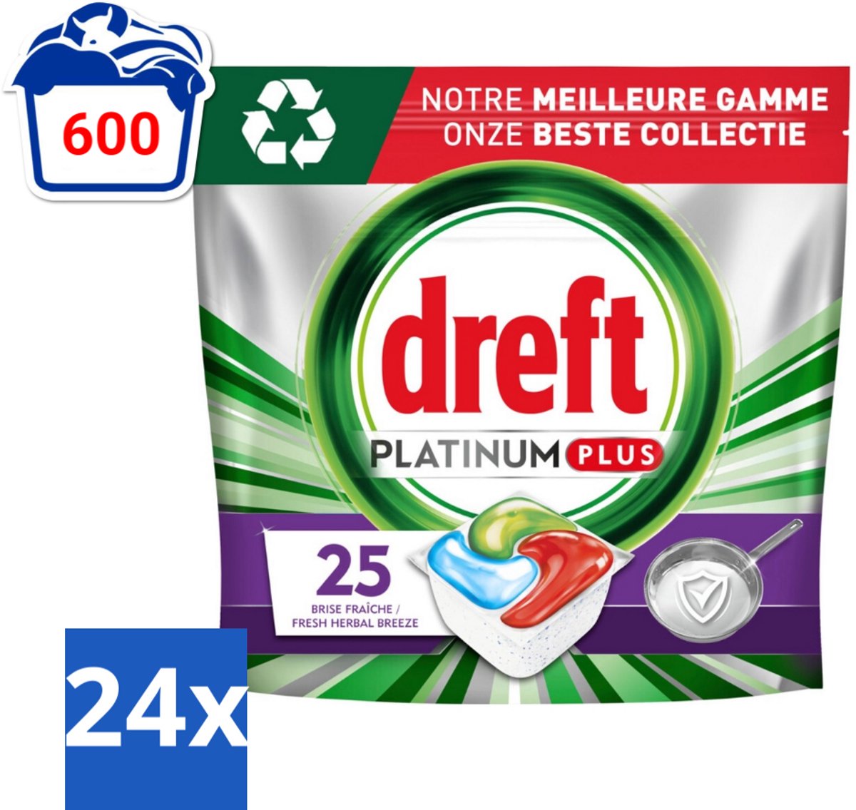 24 x Dreft Platinum Plus - Vaatwascapsules - Deep Clean Boosted - Fresh Herbal Breeze - 25 Afwasbeurten - Vaatwascapsules - Vaatwas - Diepe Reiniging - Glans - Frisse Geur