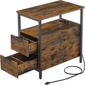 Conway Living - Bijzettafel - Nachtkastje met 2 Lades - Stekkerdoos - Vintage Bruin - 60x35x61 cm