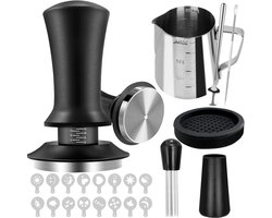 Koffie tamper - Koffiestamper 22 stuks - espresso-accessoireset met 51 mm koffietamper tool - barista-tool met lekbestendige pad/koffiemixer/schuimkan/ latte art pen en 16 koffiesjablonen